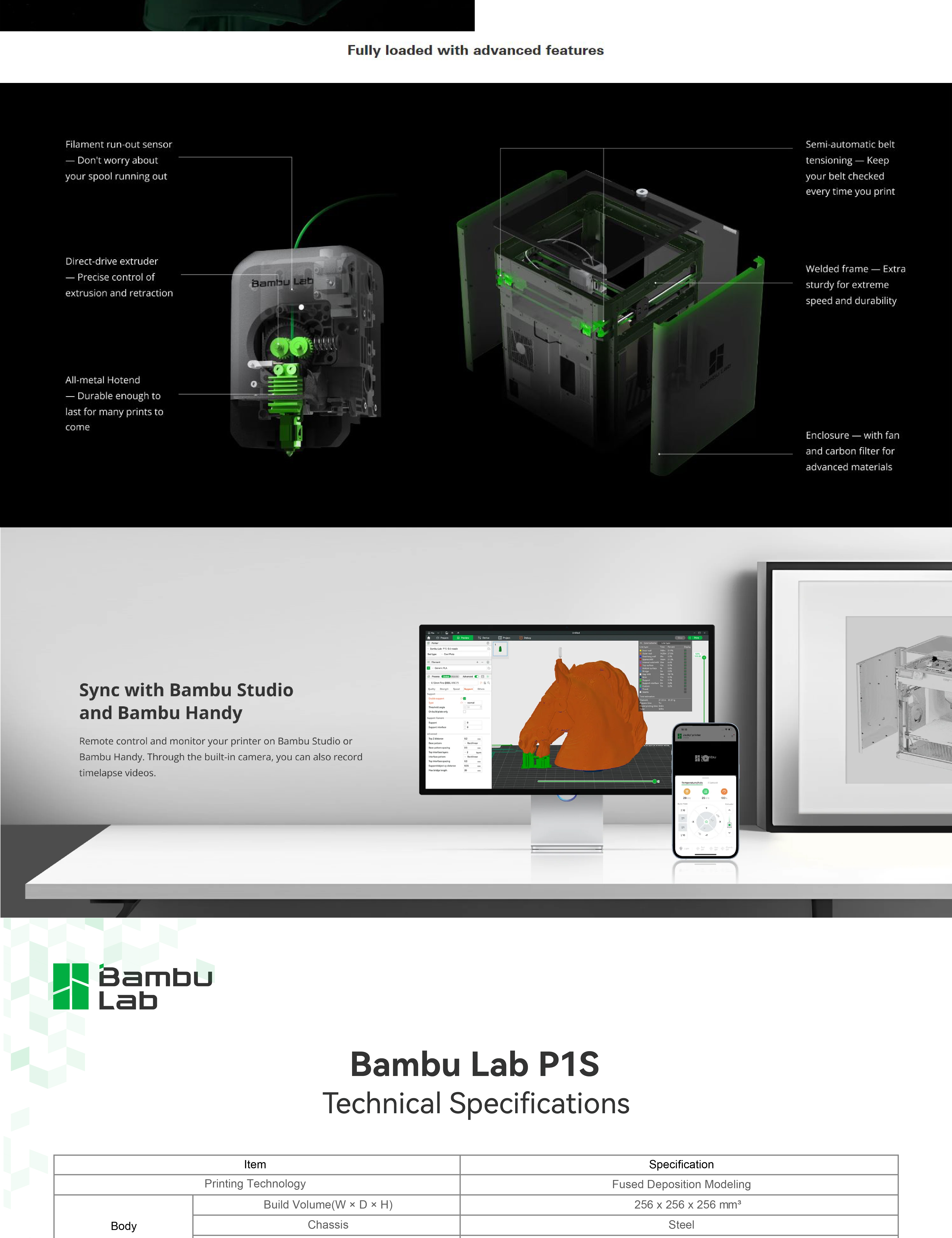 Bambu Lab P1S / P1S Combo AMS FDM 3D Printer 3D Gadgets Malaysia